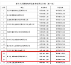 东吴网架中国钢结构协会空间结构分会膜结构企业等级会员复审通过